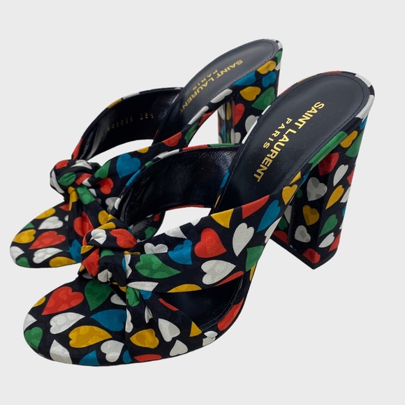 Saint Laurent Black Multicolor Heart Bianca Knotted Sandals Size 38 1/2 NWT - Picture 7 of 13